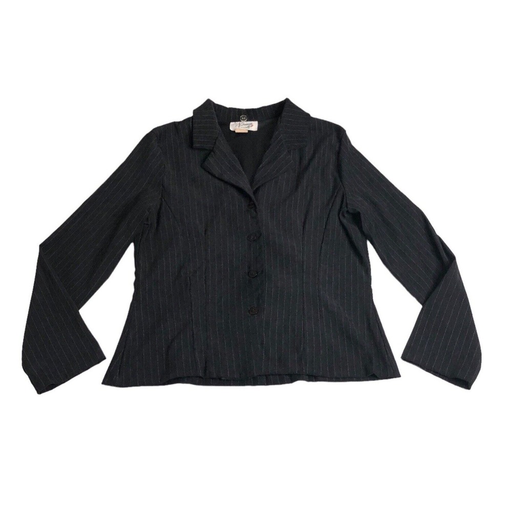 Vintage 90s DJ Summers Blazer Jacket Womens 18 Black Pinstripe Faux Suede Collar